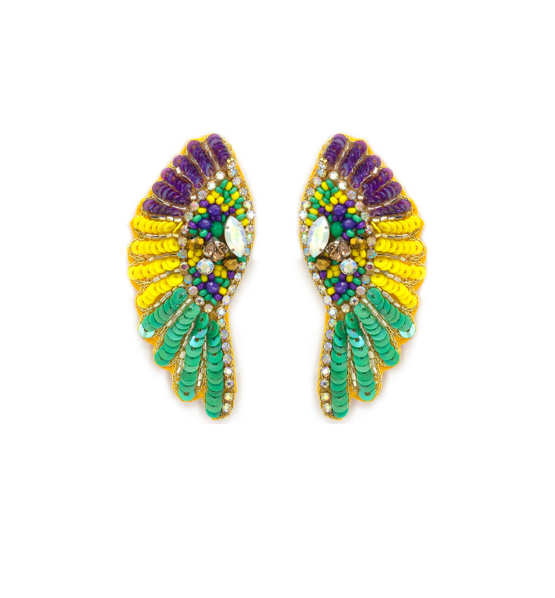 Mardi Gras Beaded Wing Earring