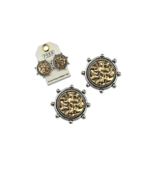 Two Tone Cross Post Earring