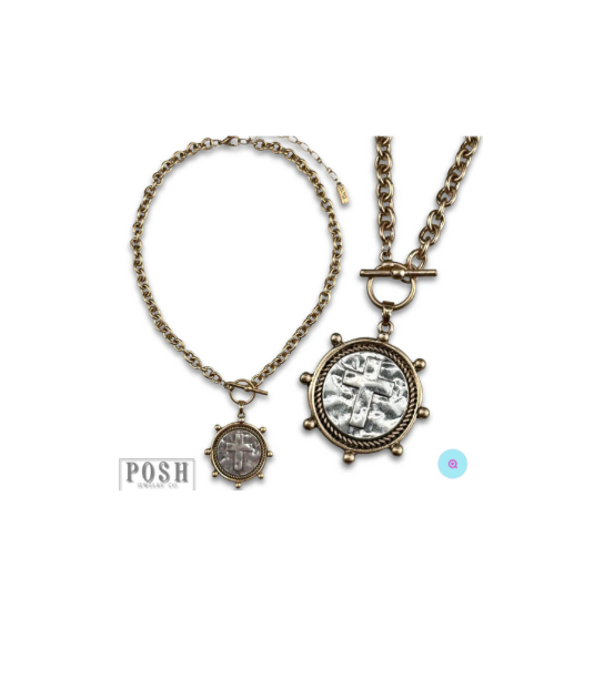 Two Tone Cross Pendant Chain Necklace