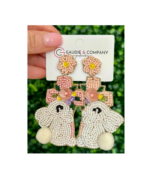 White Cross Easter Bunny Earring