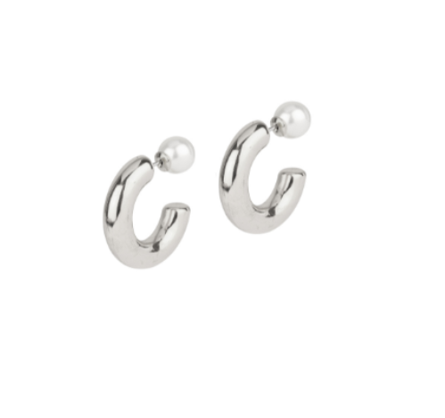 Pearl Bead Hoop Earring in Silver