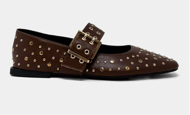 Avril Brown Studded Flats
