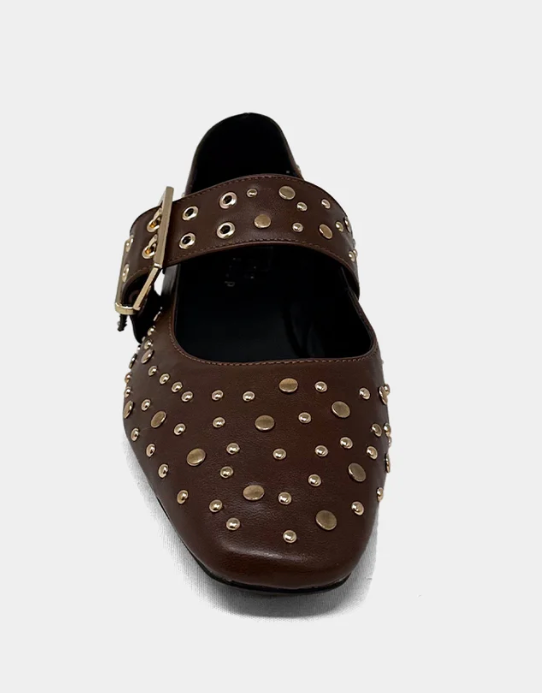 Avril Brown Studded Flats