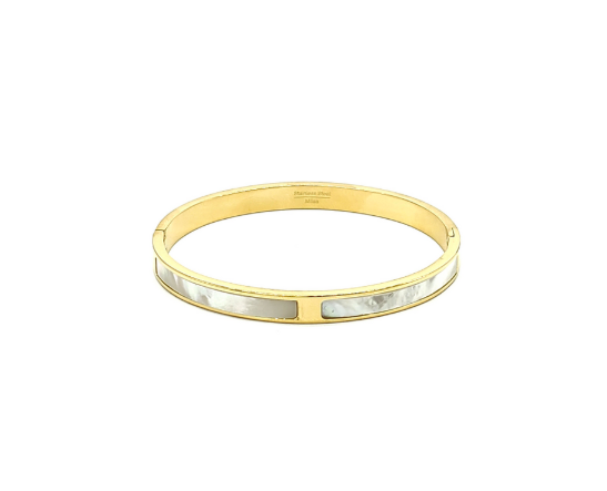 Pearlescent Accent Gold-Tone Hinge Bracelet