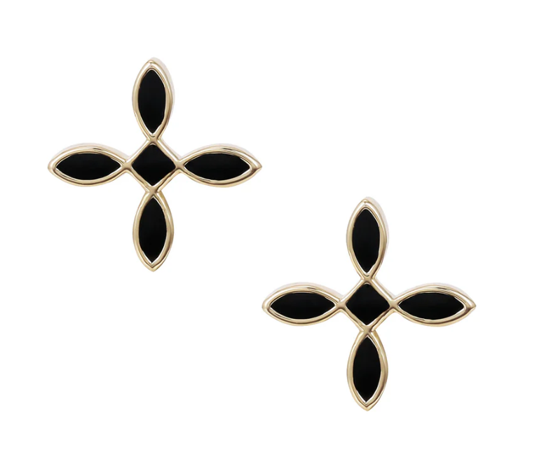 Enamel Cross Stud Earrings in Black Enamel
