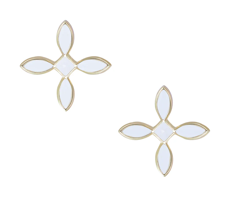 Enamel Cross Stud Earrings in White Enamel