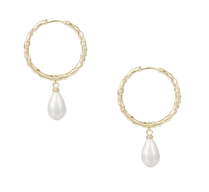 Adorned Pearl Drop Huggie Earring