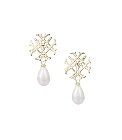 Adorned Logo Pearl Drop Earring