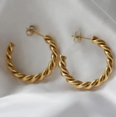 Gold Medium Twist Hoops
