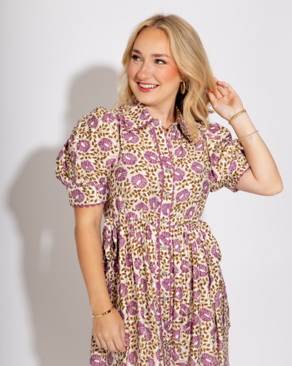 The Floral Breeze Midi Dress in Purple