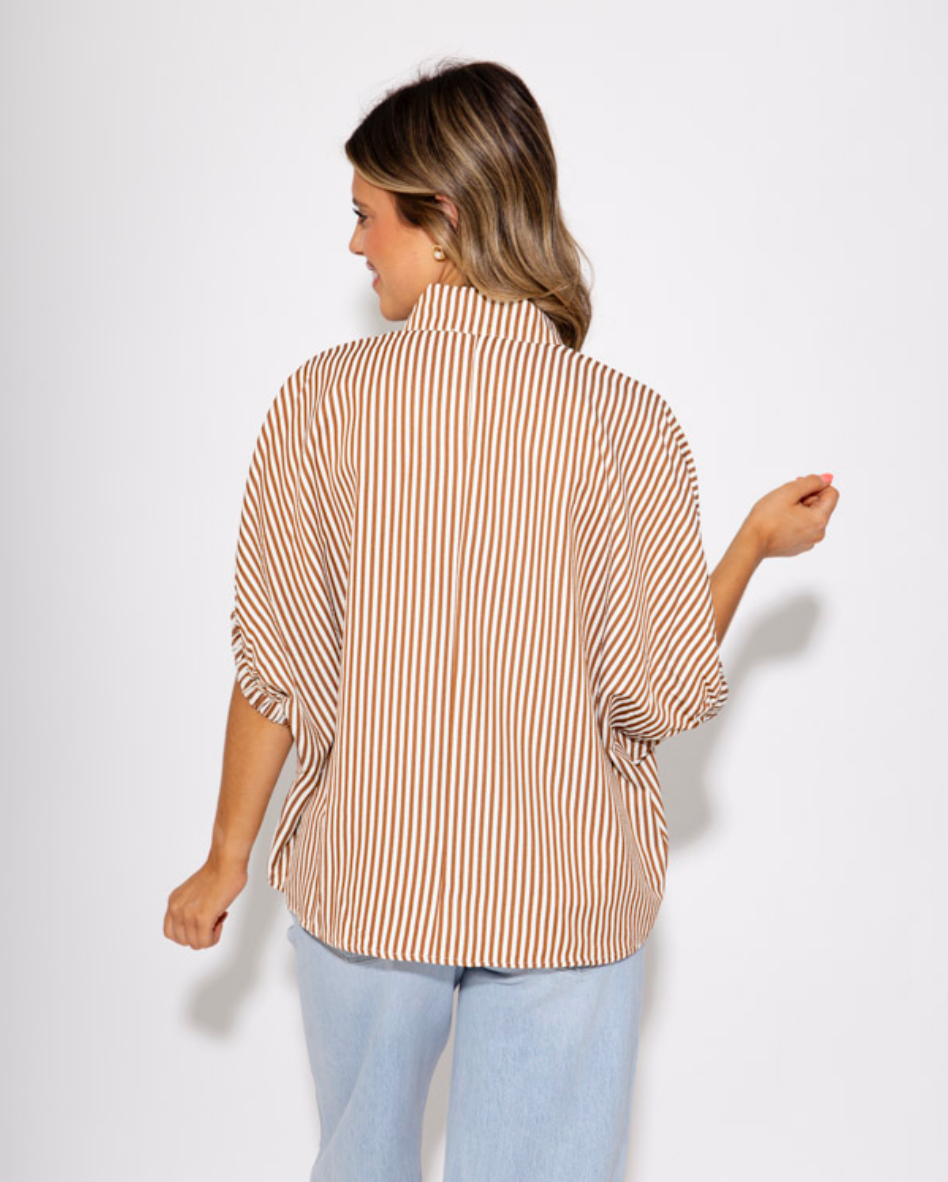Stripe & Stitch Dolman Top in Caramel