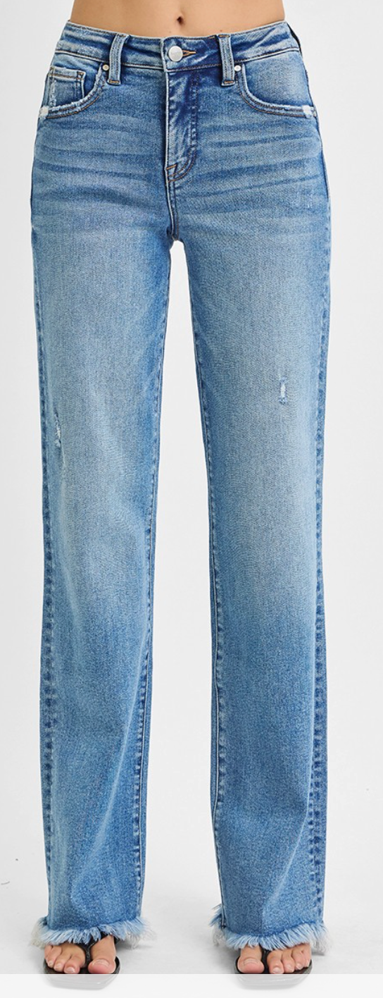 High Rise Long Straight Jeans in Medium