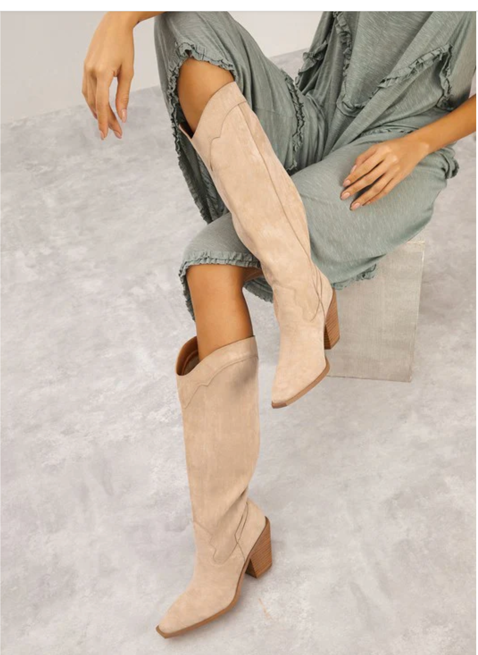 Classy Western Knee High Boots in Beige