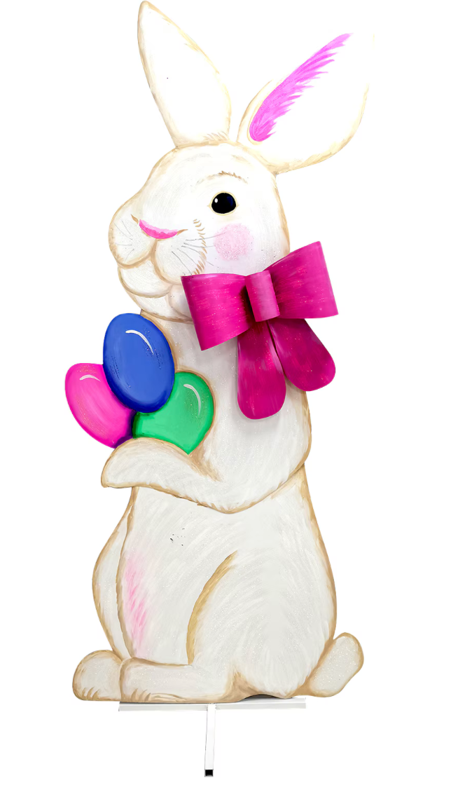 Giant Bunny with Pink Bow - Left Facing Yard Ornament