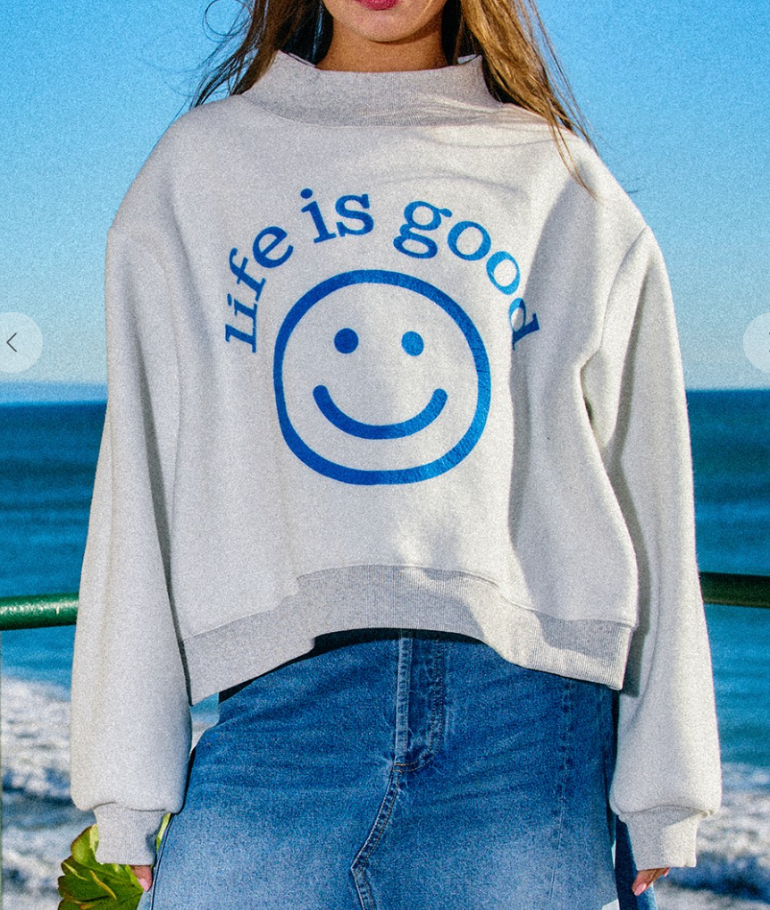 Reversible Graphic Mock-Neck Crop Sweatshirt