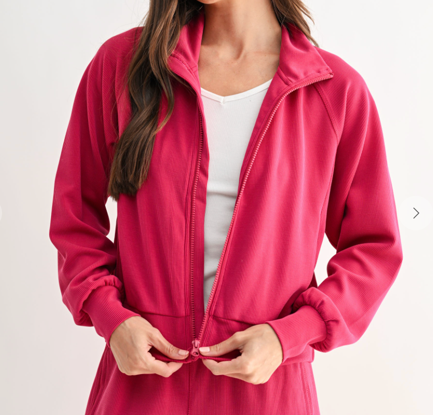 Luxe Wash Rib Zip Jacket in Plum Pink