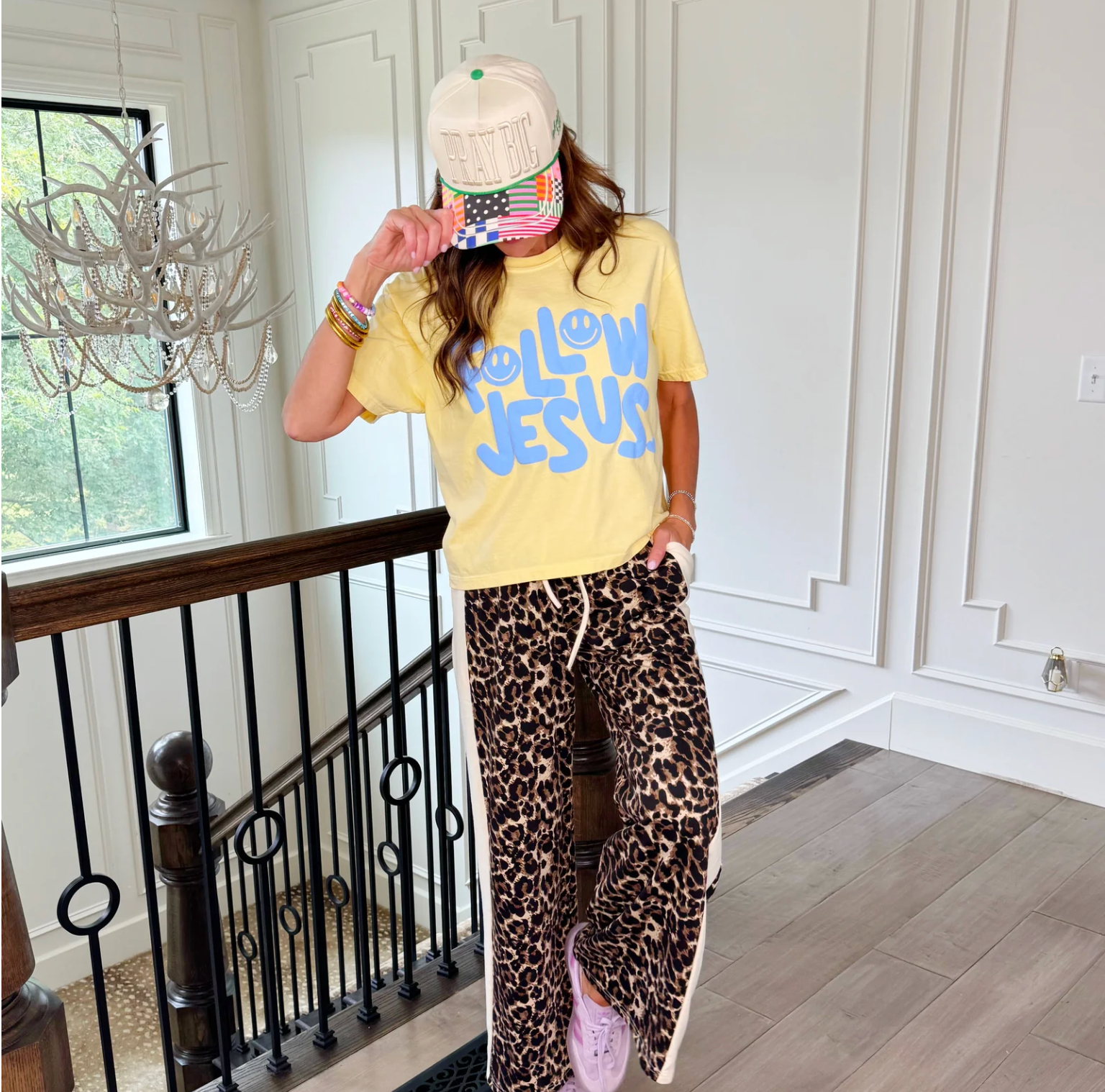 Smiley Follow Jesus Puff Crop Tee