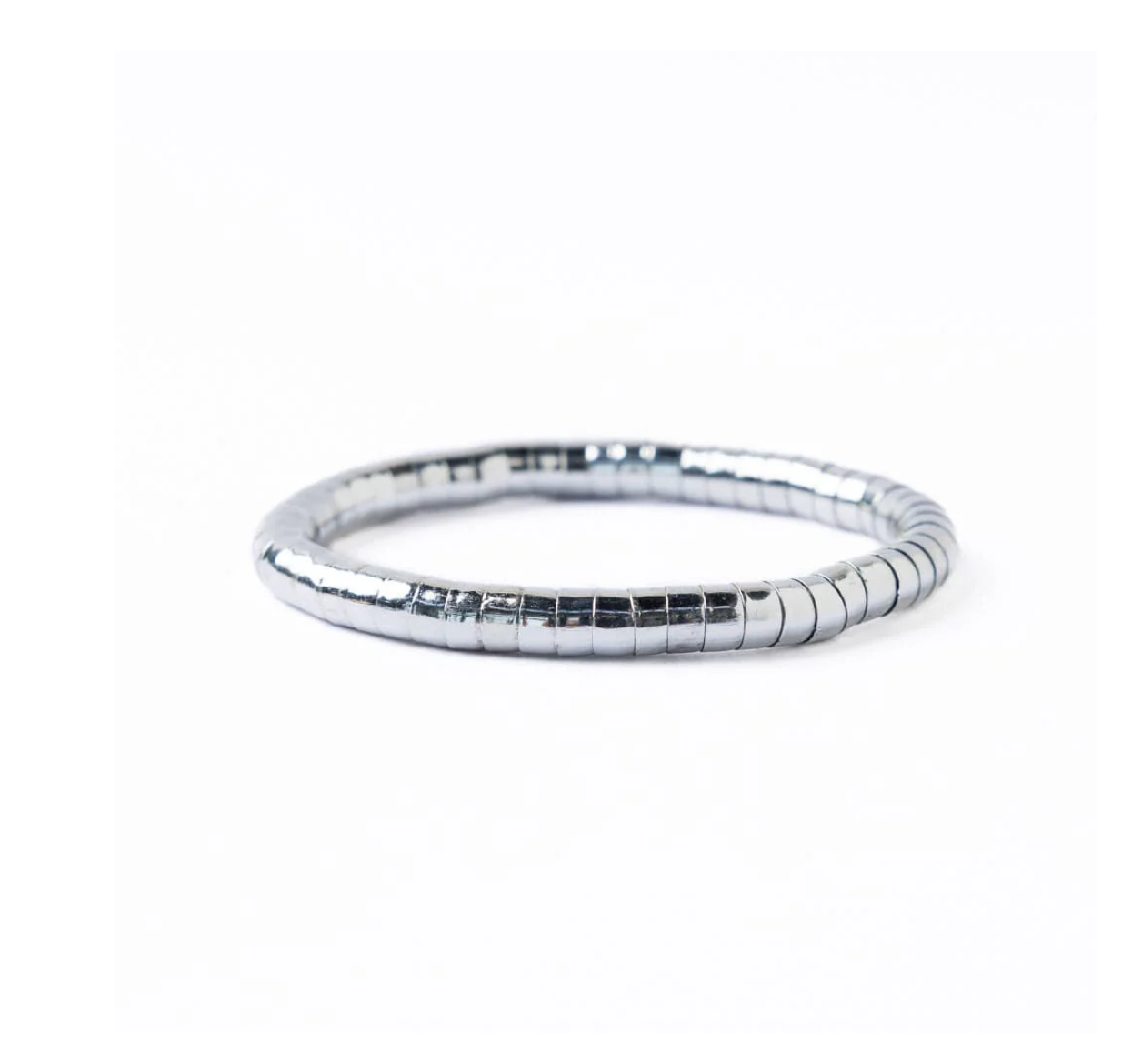 Lucille Round Bead Stretch Bracelet in Silver