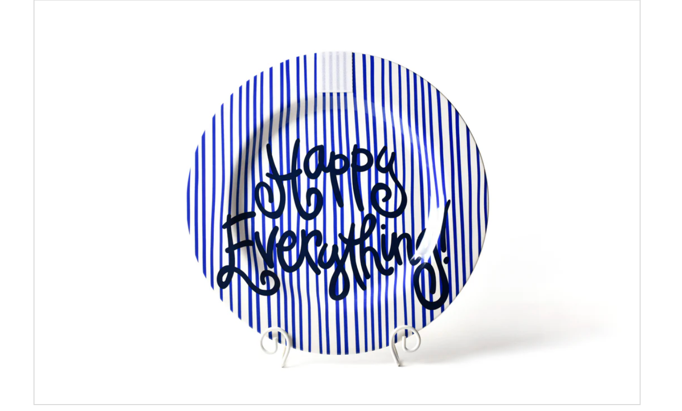 Indigo Skinny Stripe Big Happy Everything! Round Platter
