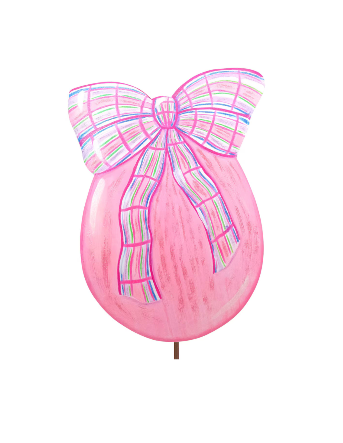 Pink Egg with Plaid Bow Yard Stake