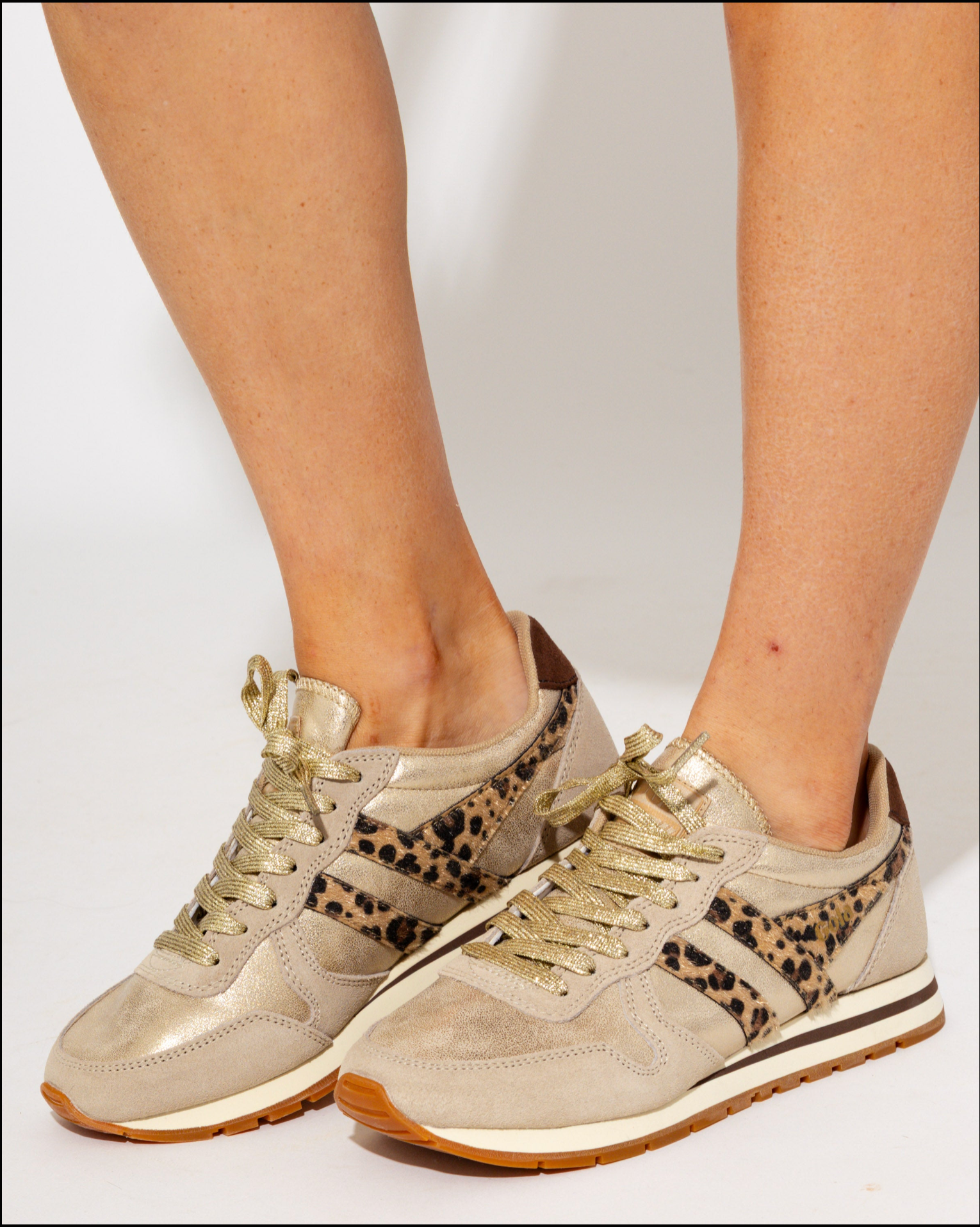 Gola Daytona Blaze II Sneakers in Gold/Leopard/Dark Brown