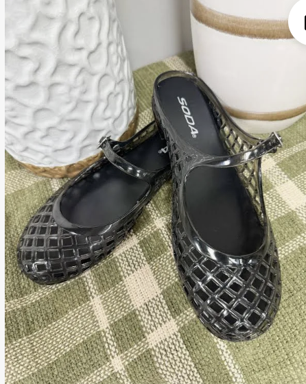 Jelly Mary Jane Flats in Black