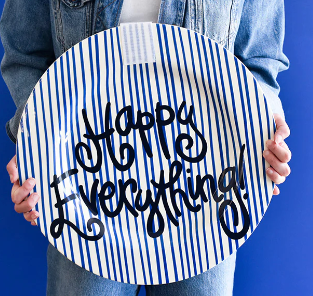 Indigo Skinny Stripe Big Happy Everything! Round Platter