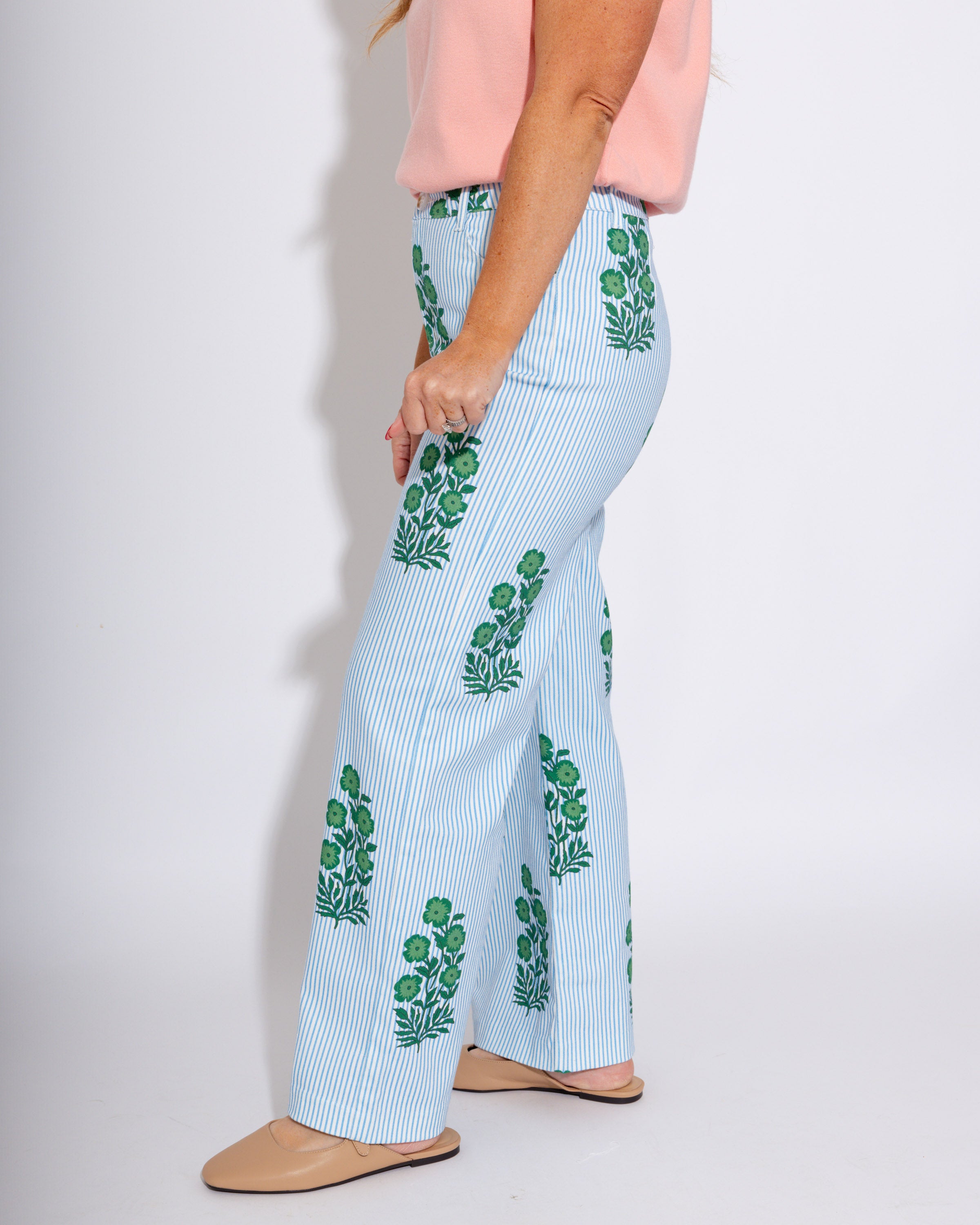 Striped Floral Wide-Leg Pants
