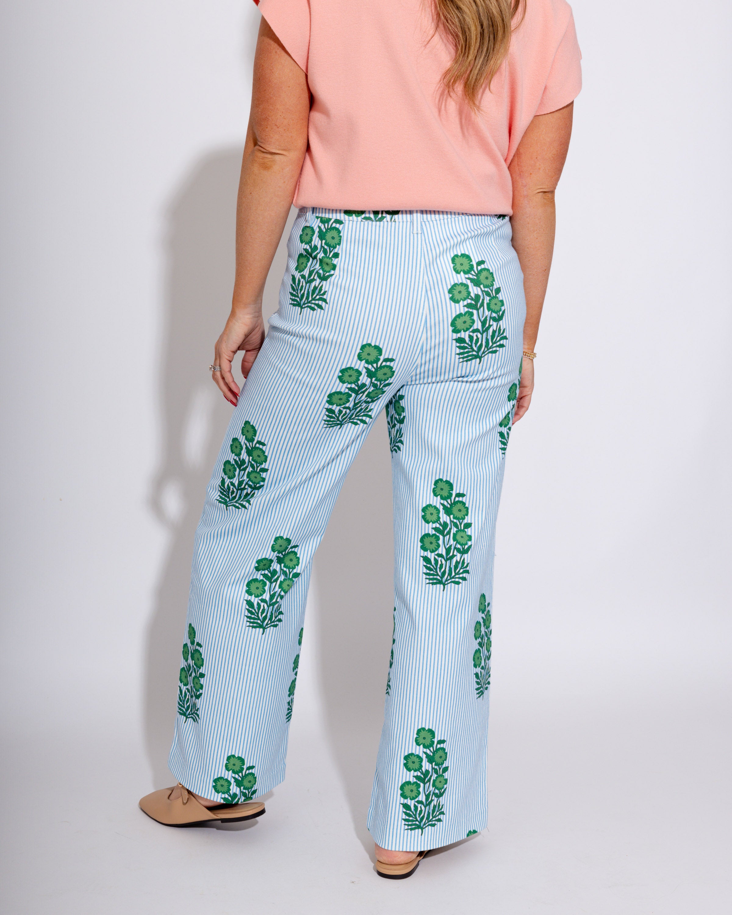 Striped Floral Wide-Leg Pants