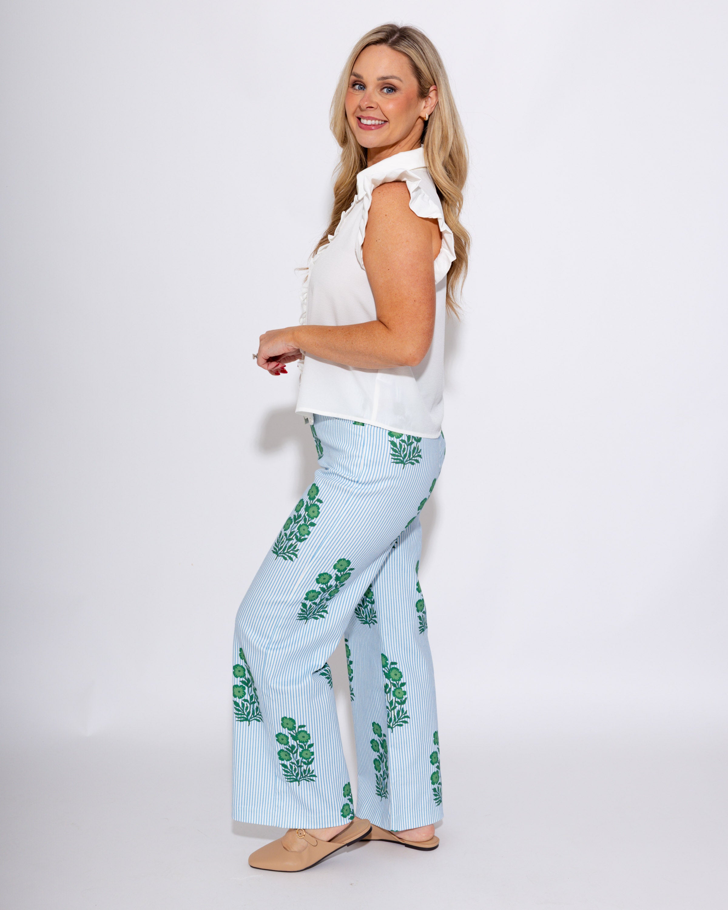 Pretty & Polished Ruffle Front Top in Off White