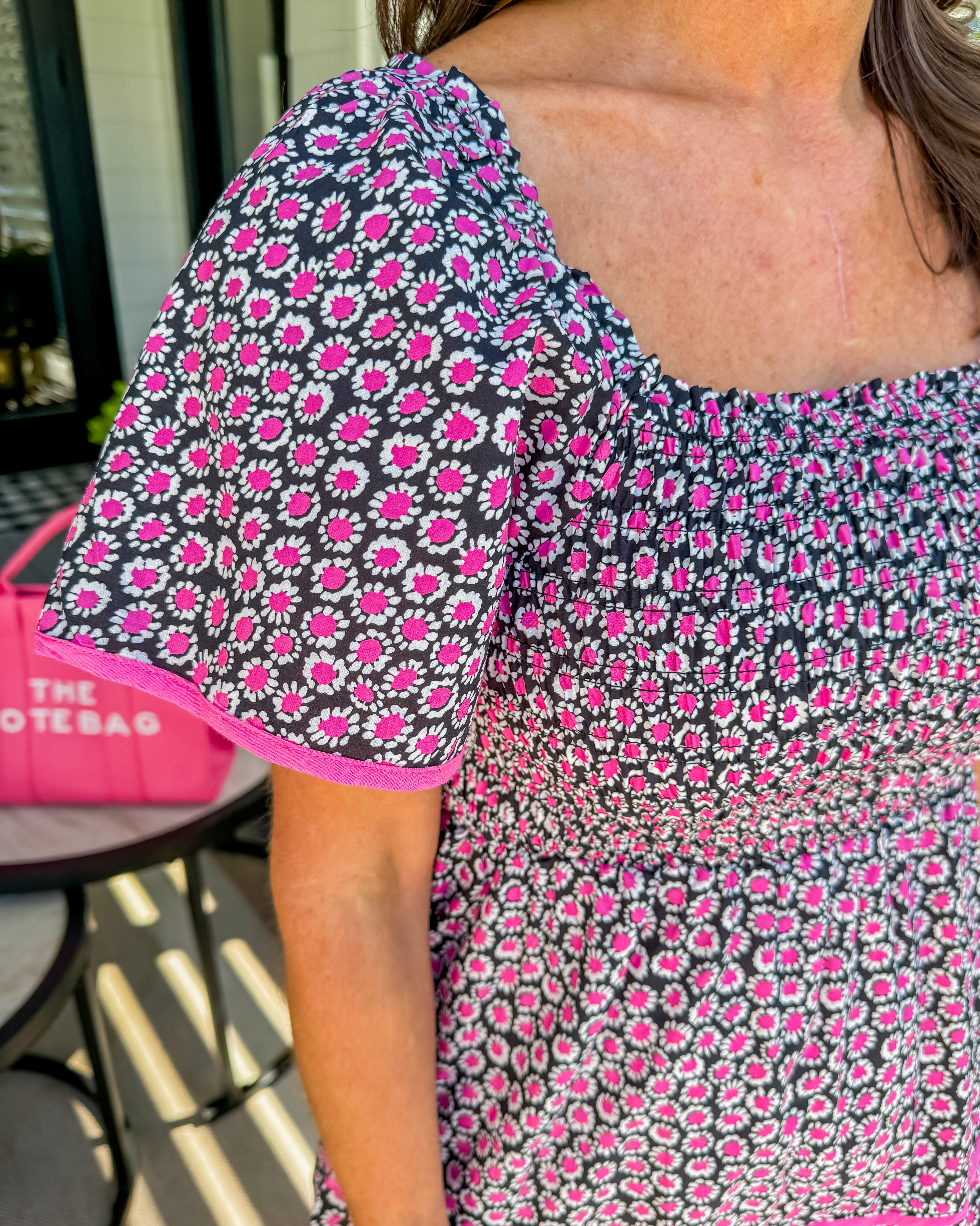 Floral Print Square Neckline Tiered Midi Dress in Black Mix