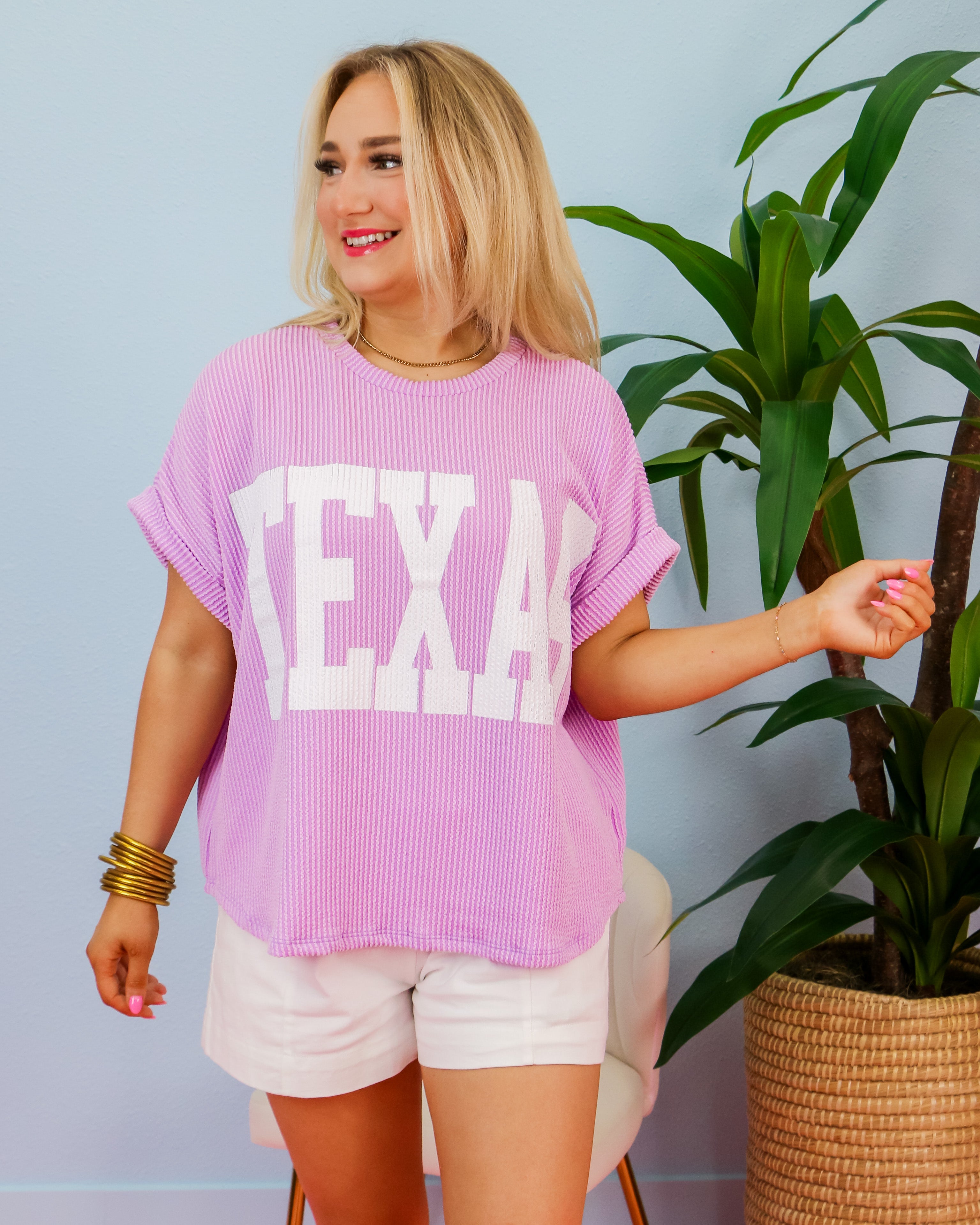 'TEXAS' Comfy Oversize Graphic Sweatshirt Top in Light Purple