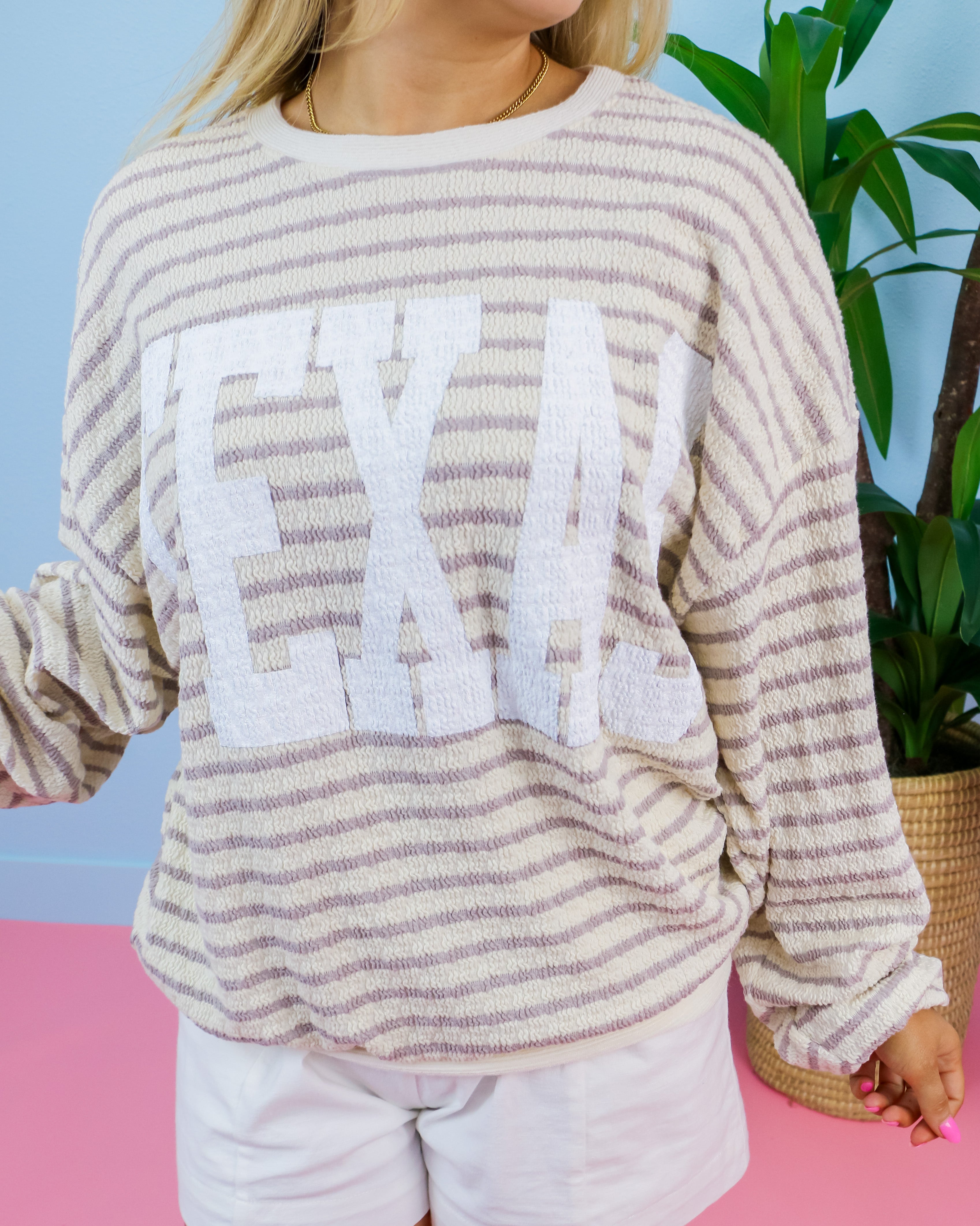 'TEXAS' Sweatshirt in Taupe Stripe