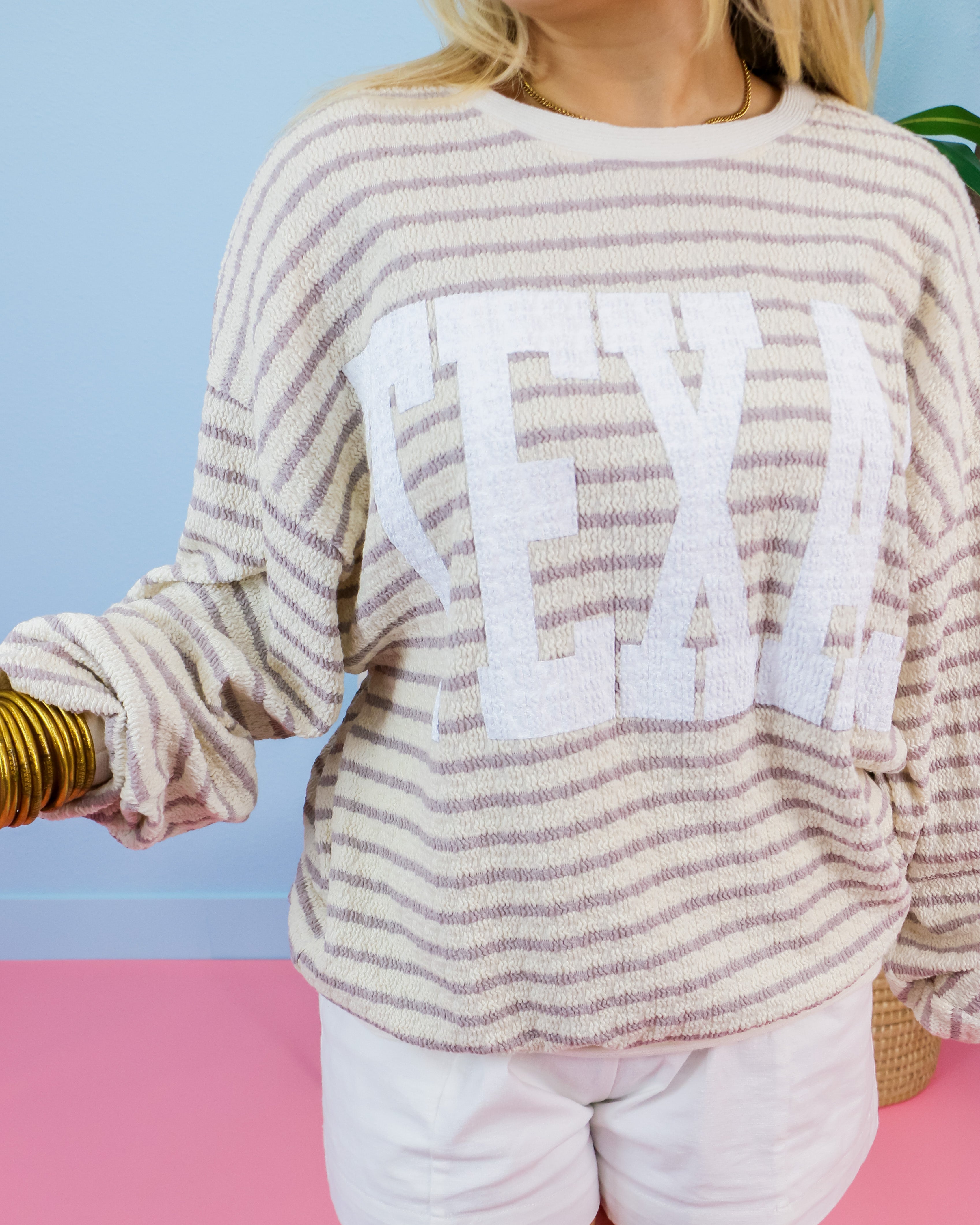 'TEXAS' Sweatshirt in Taupe Stripe