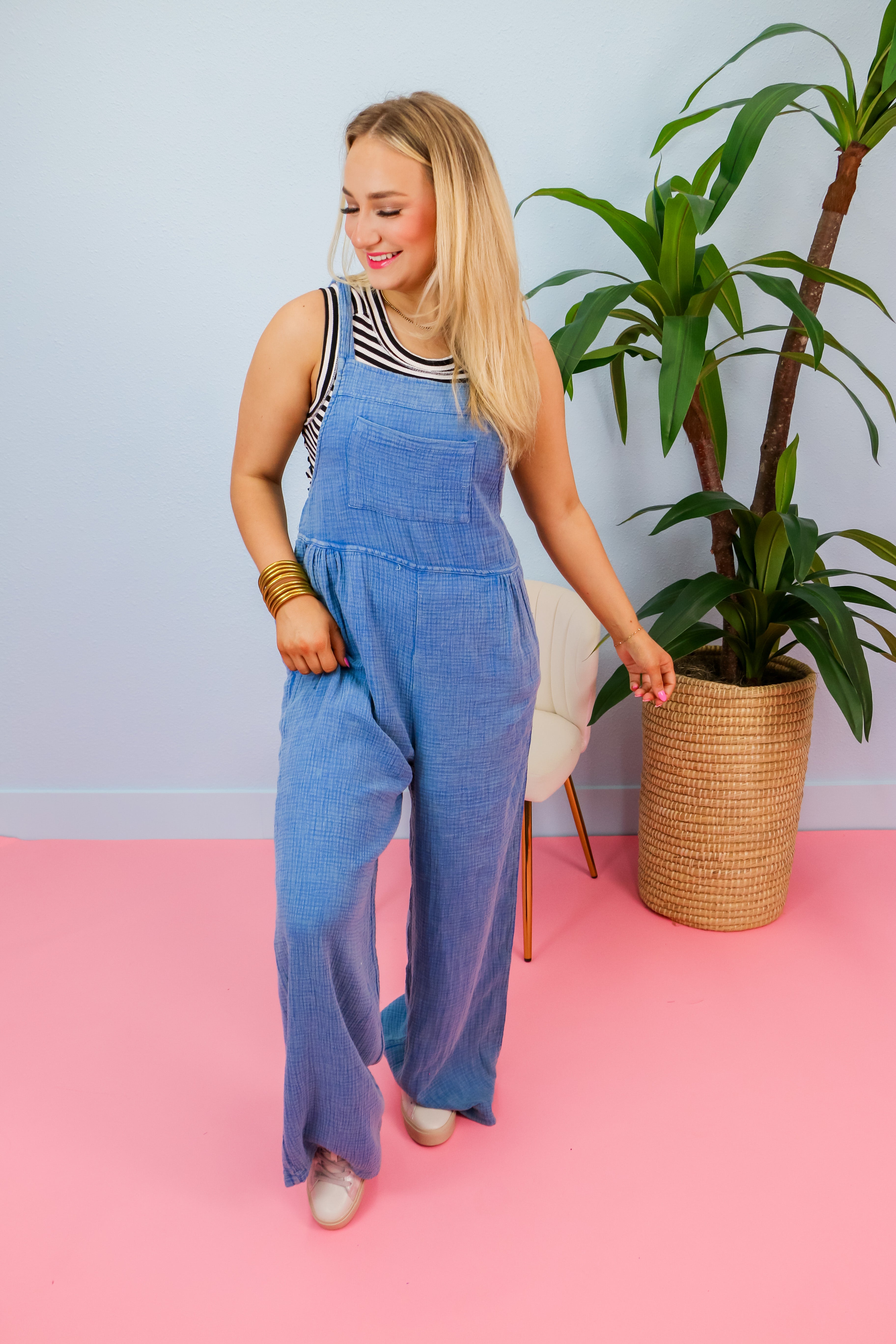 High Roller Washed Jumpsuit in Blue
