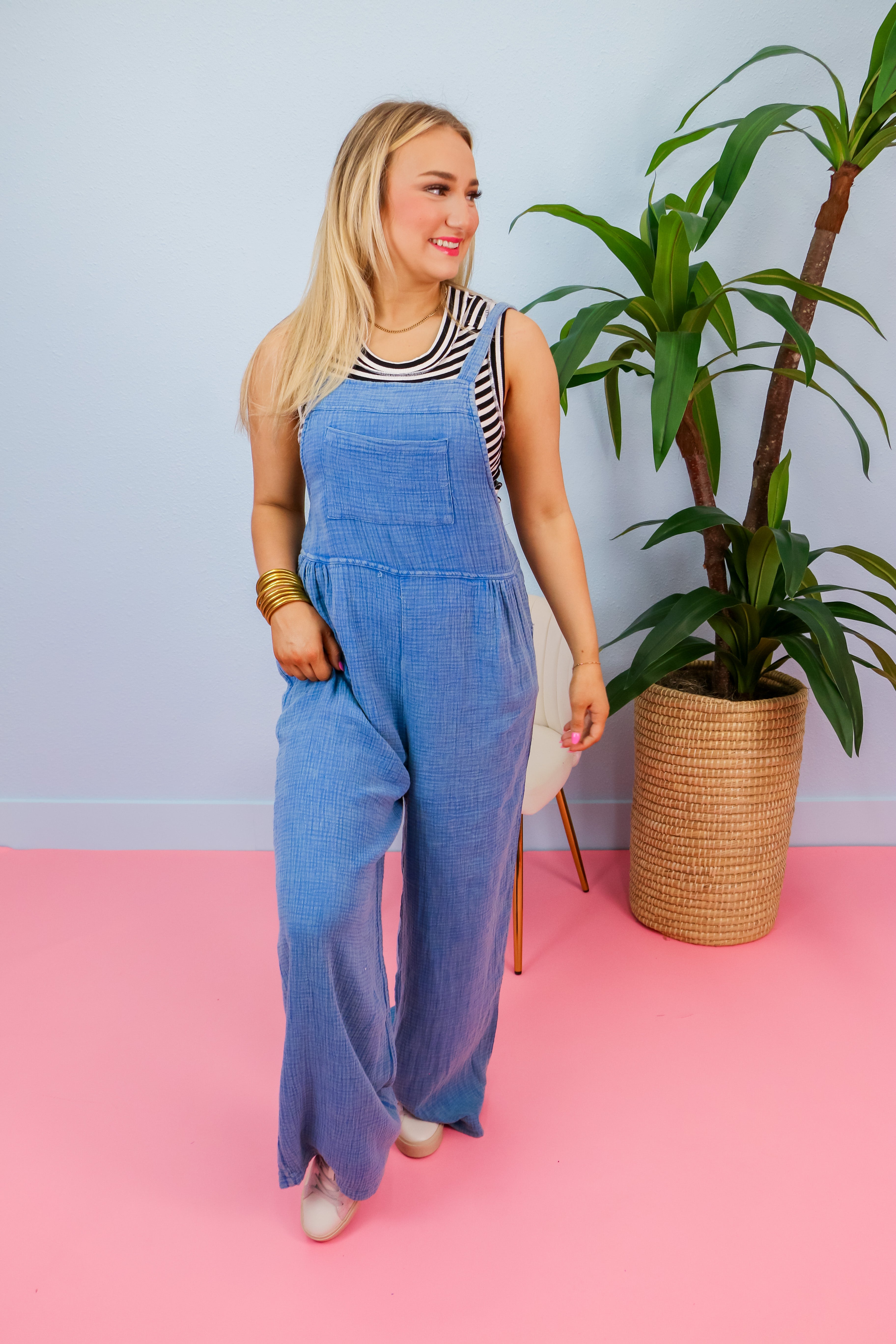 High Roller Washed Jumpsuit in Blue