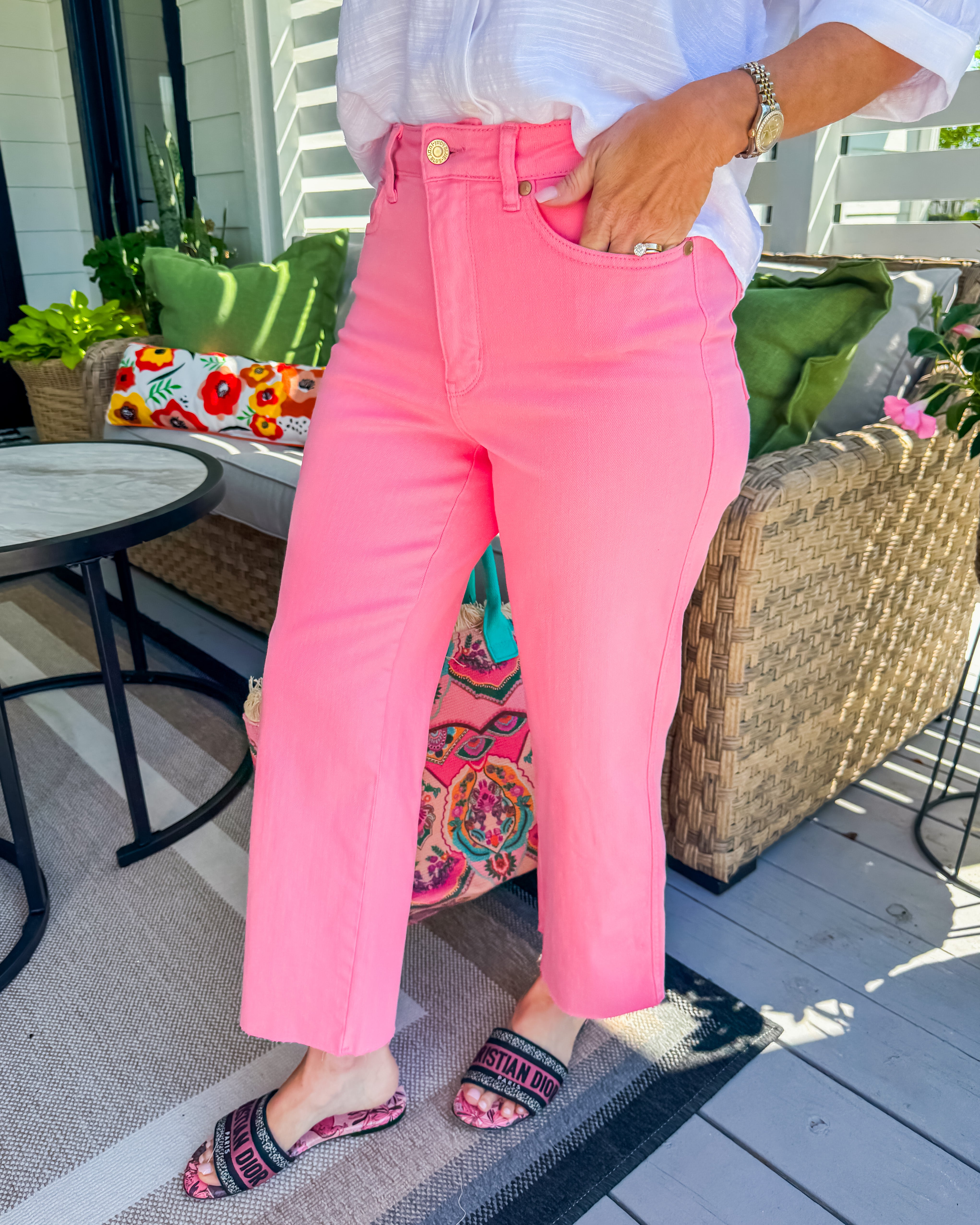 Tummy Control Crop Wide Leg Pants in Pink