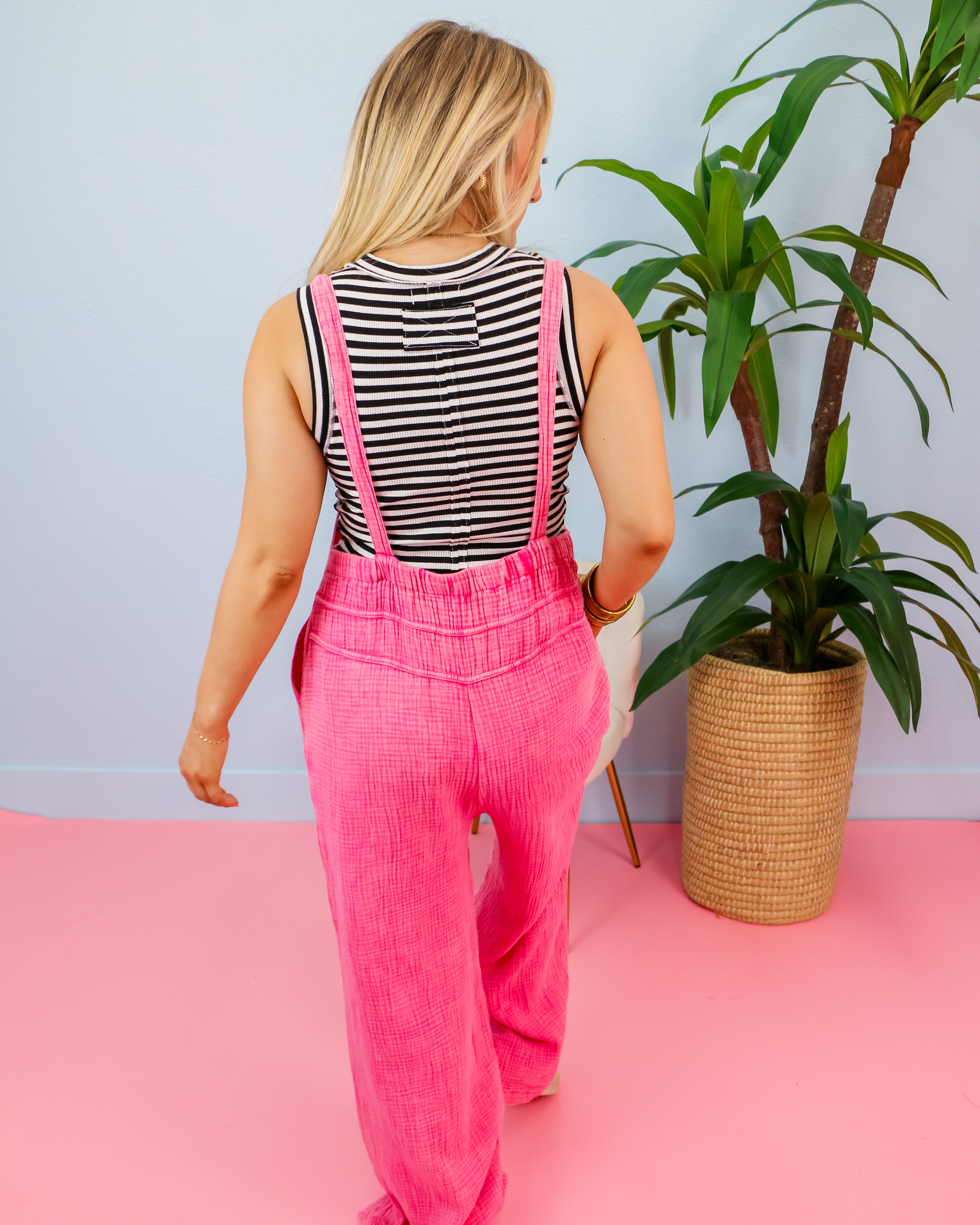 High Roller Washed Jumpsuit in Pink