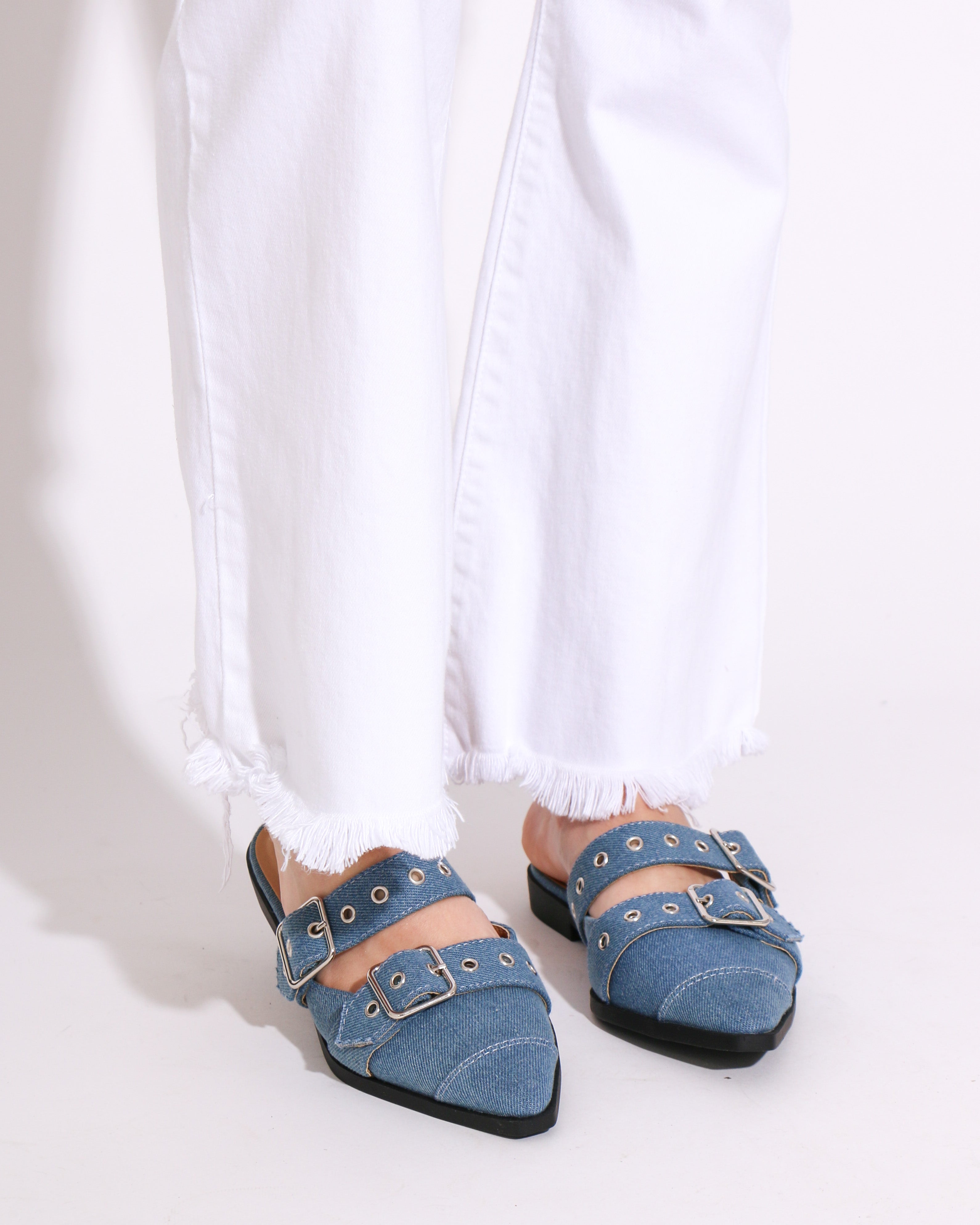 The Usual Buckle Mule in Blue Denim