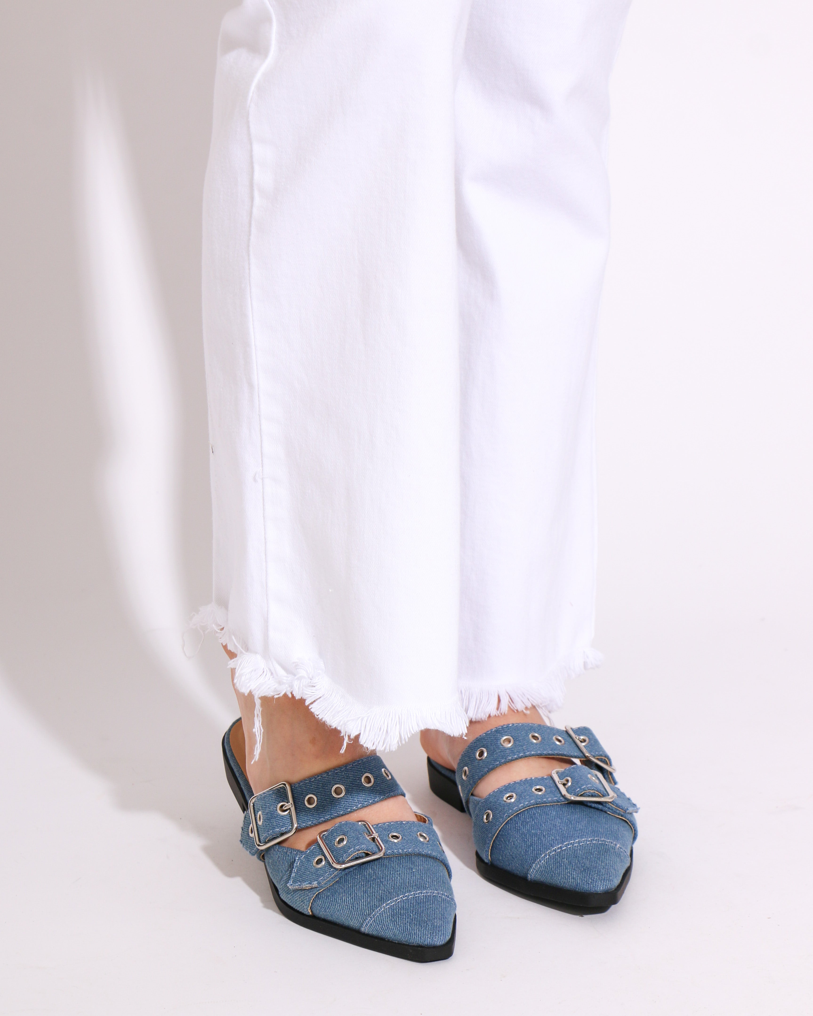 The Usual Buckle Mule in Blue Denim