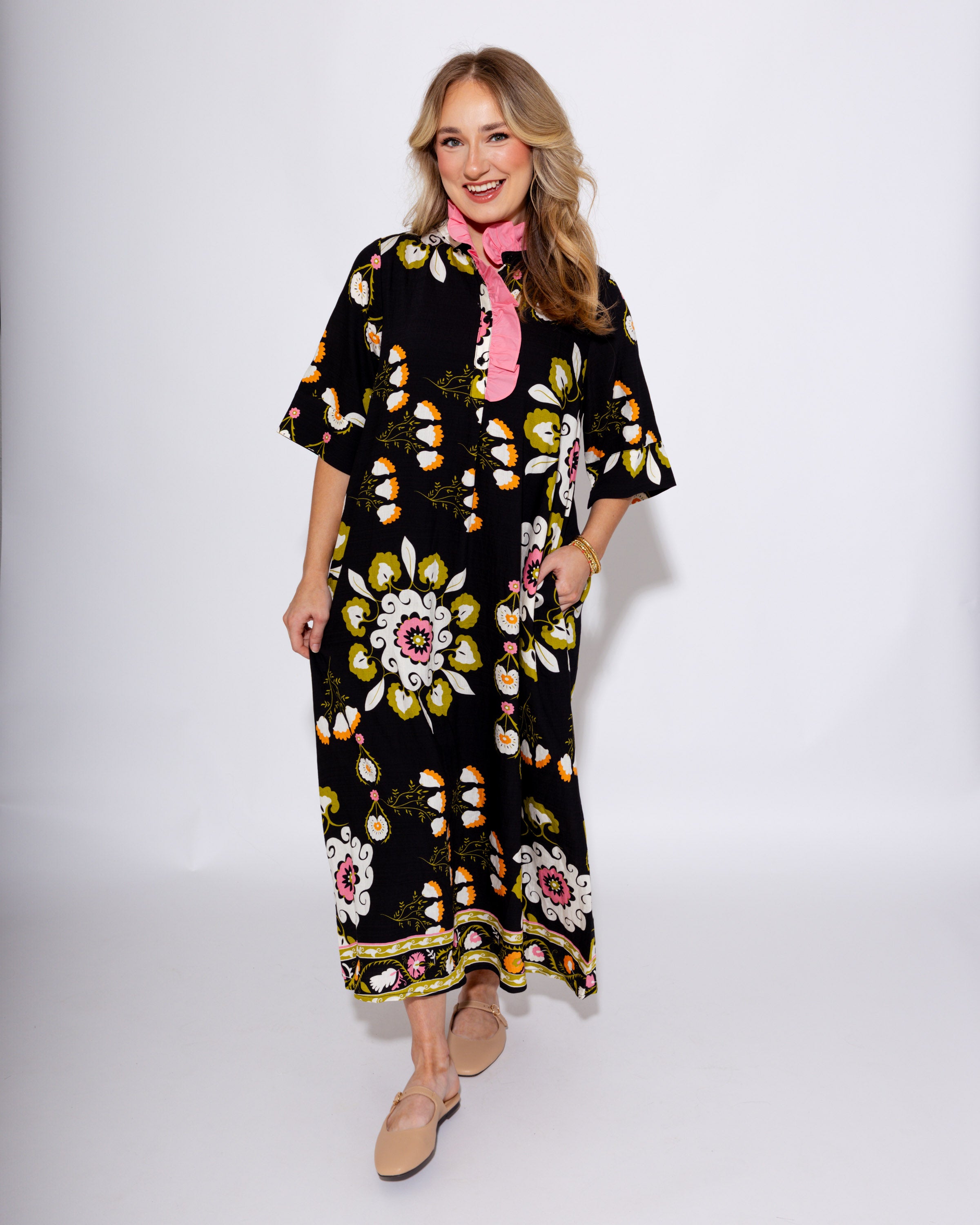 Midnight Bloom Boho Midi Dress