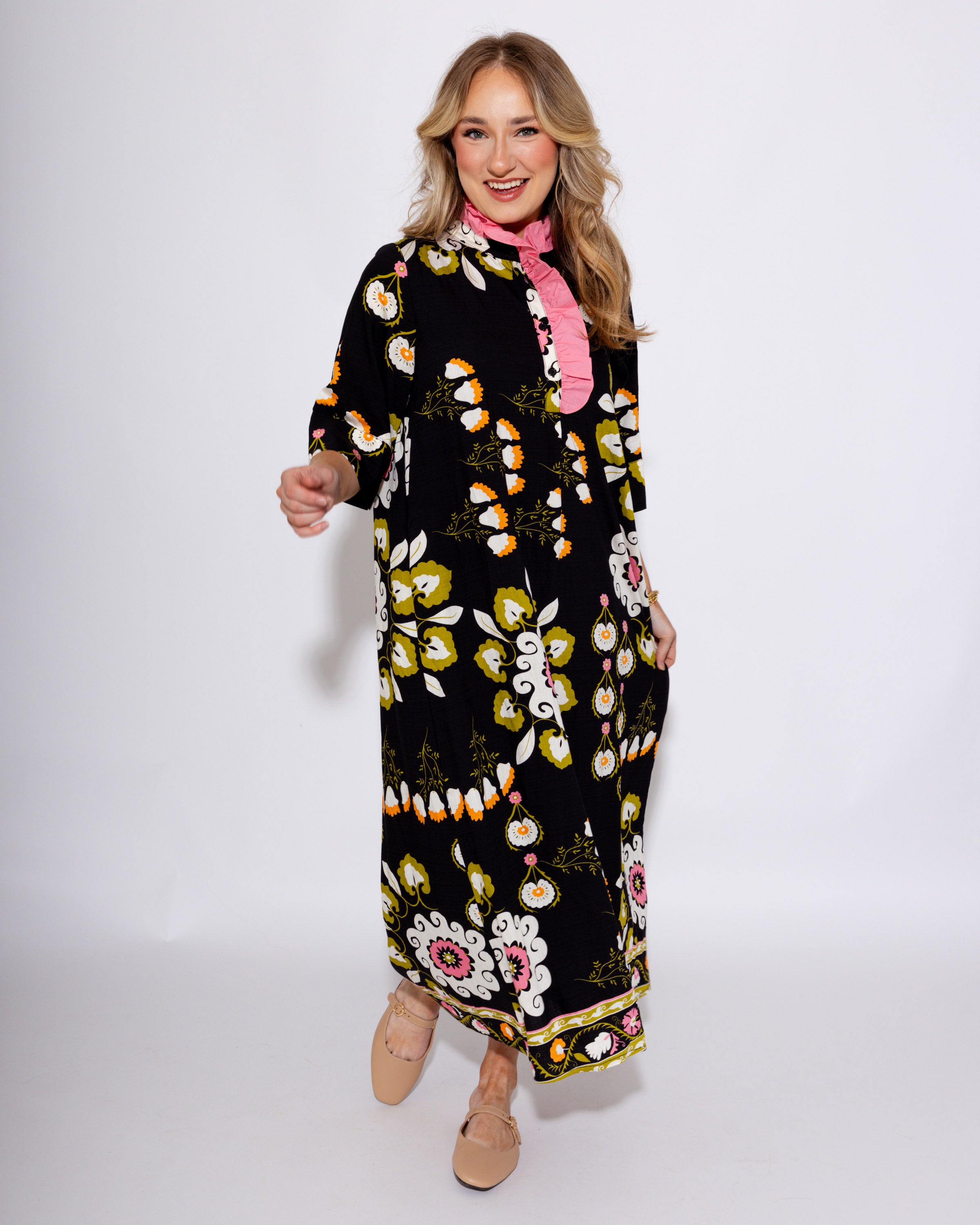 Midnight Bloom Boho Midi Dress