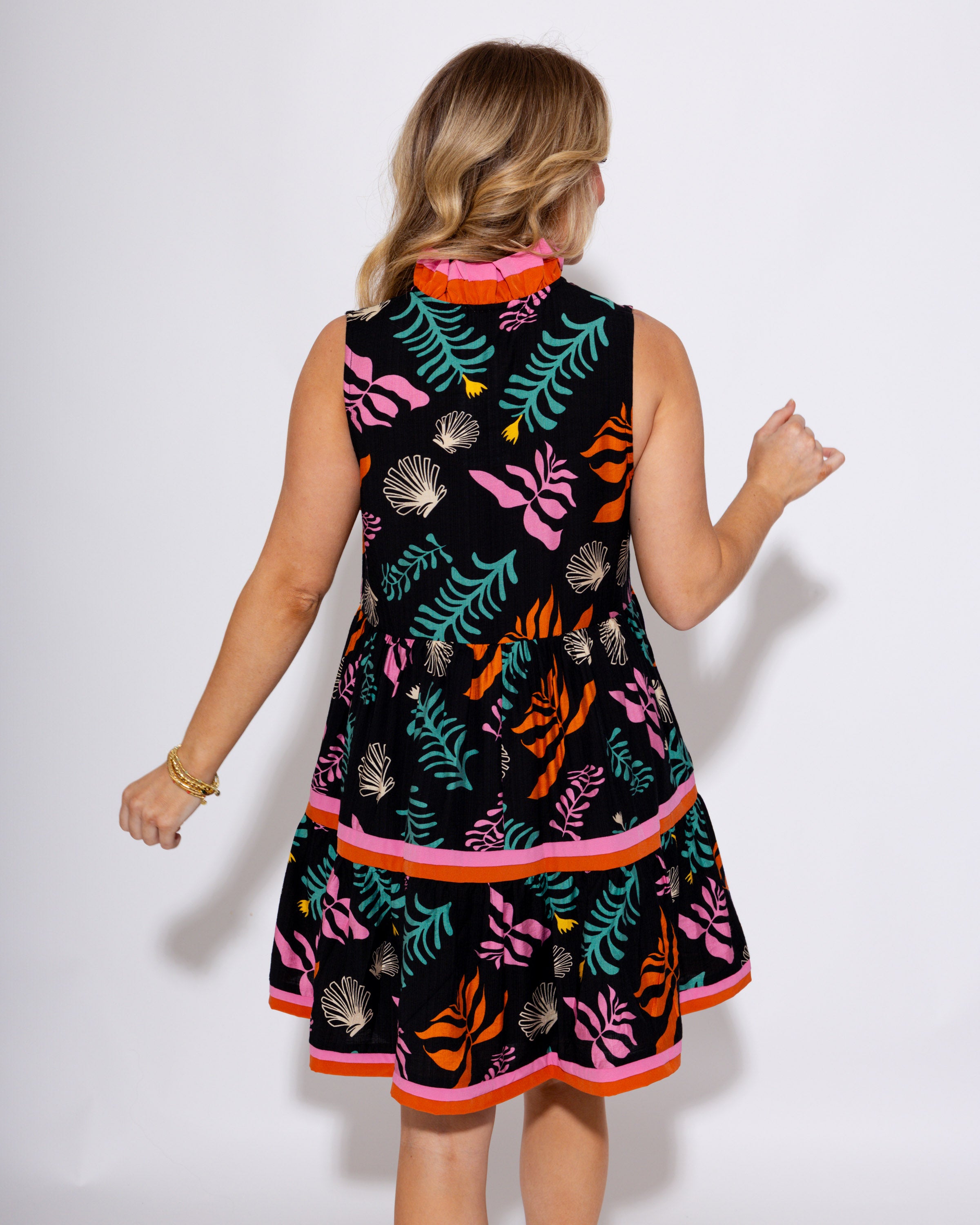 Palm Vibes Mini Ruffled Neck Dress