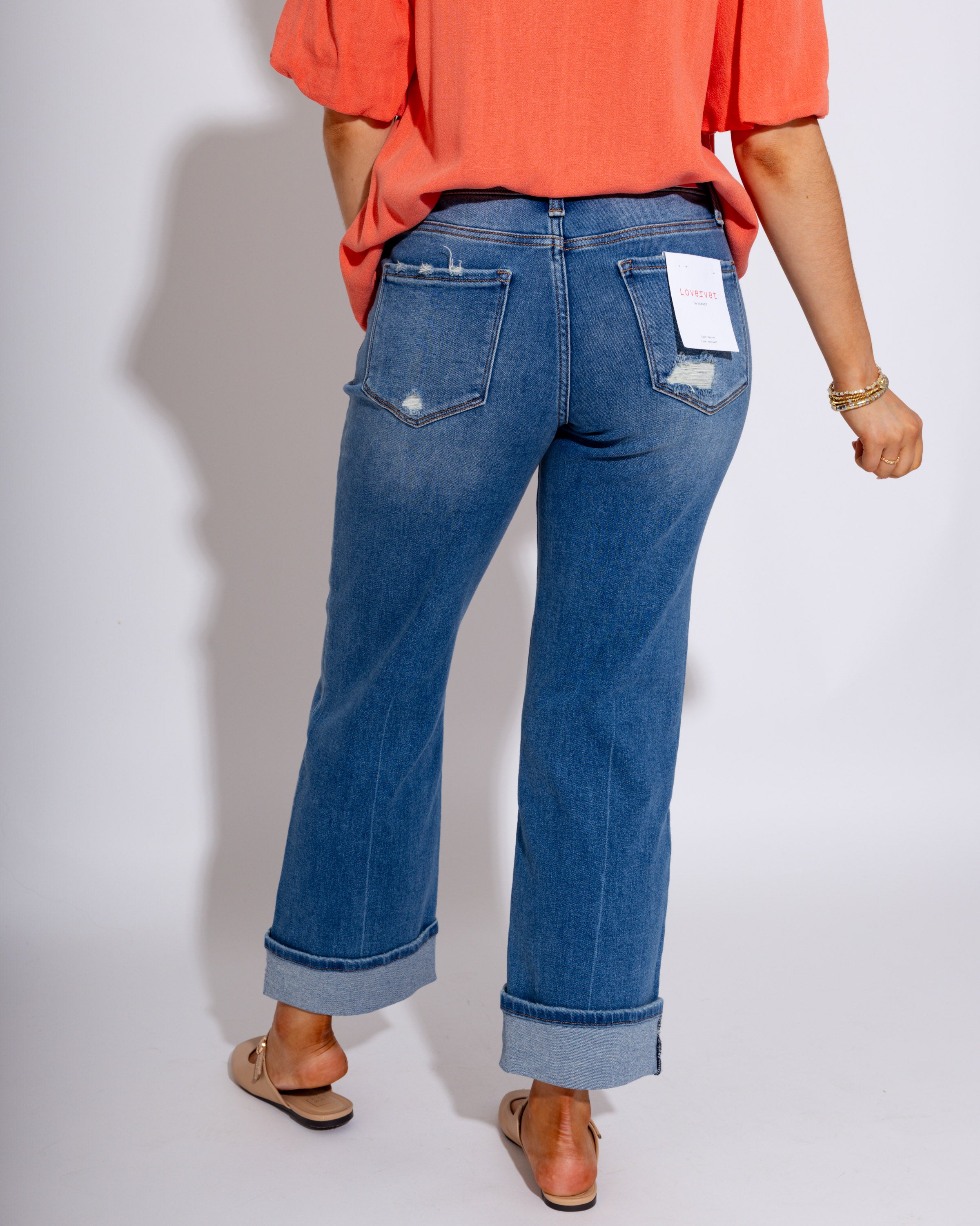 Vervet | Slim Wide Cuffed Jeans in Delicate Gleam