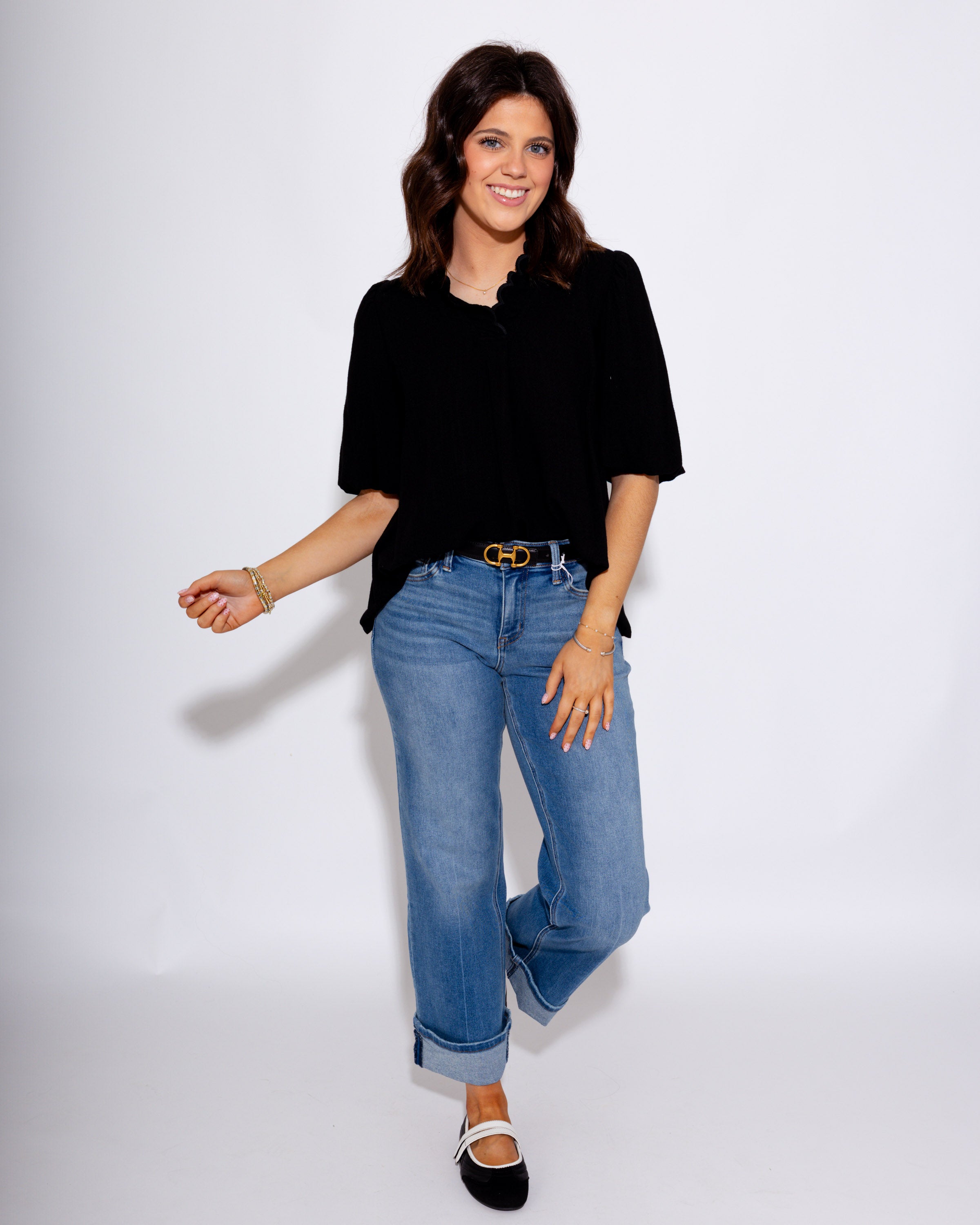 Leather Belt with Equestrian Buckle in Black