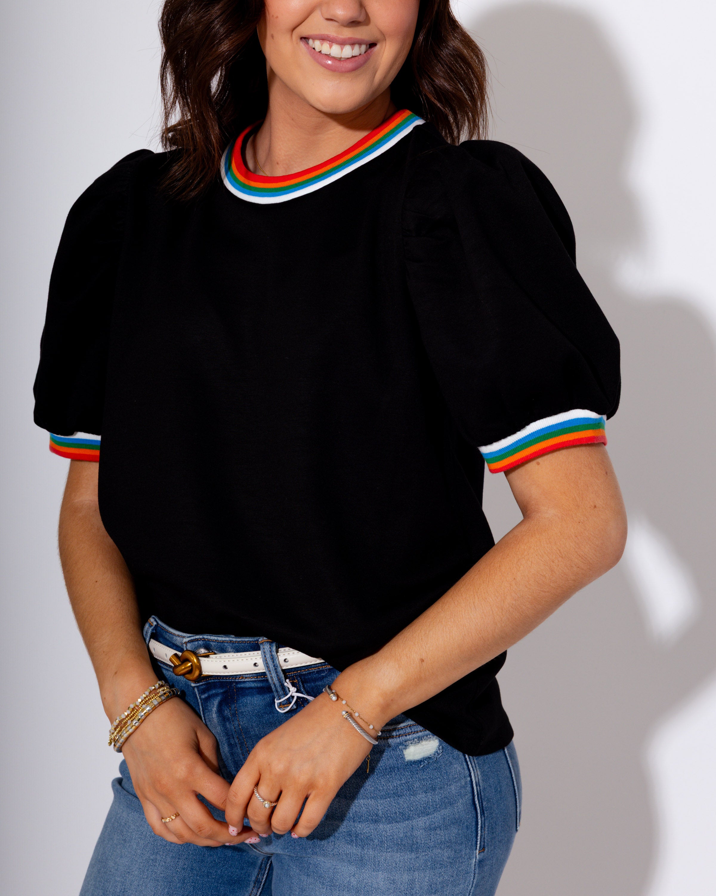 Statement Sleeve Contrast Detail Top