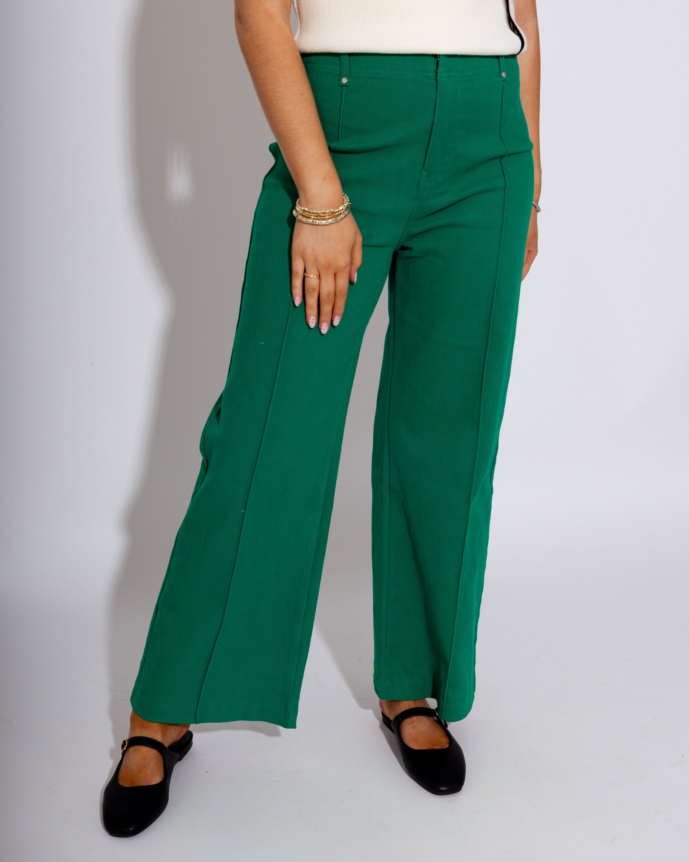 The Tailored Wide Leg Pant in Green