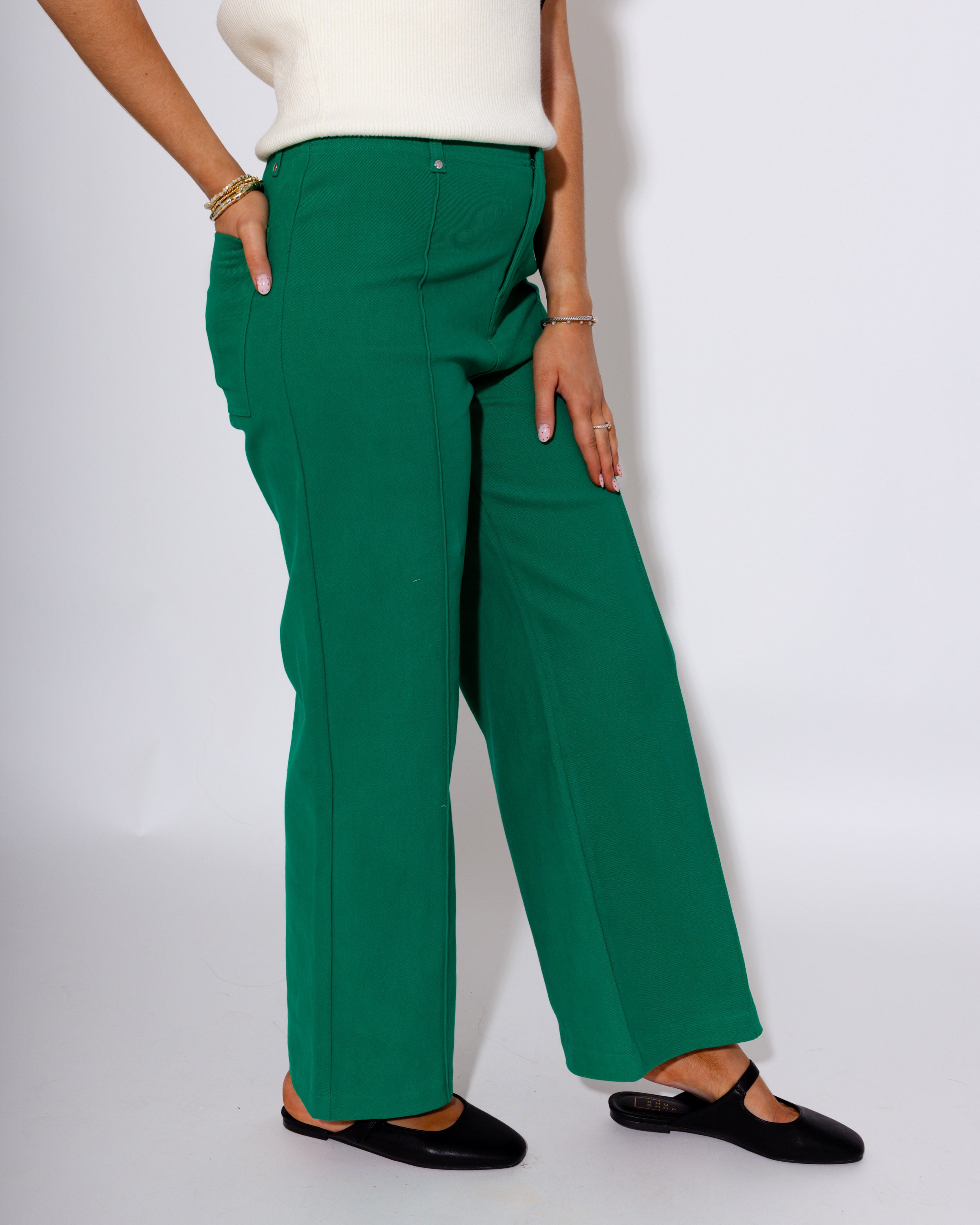 The Tailored Wide Leg Pant in Green