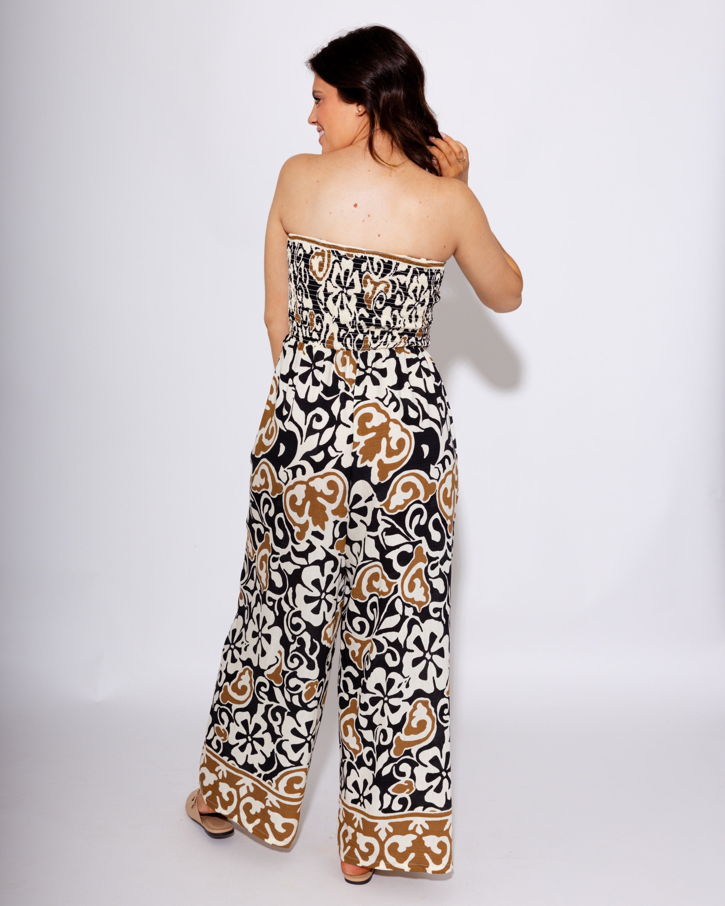 Smocked Strapless Jumpsuit