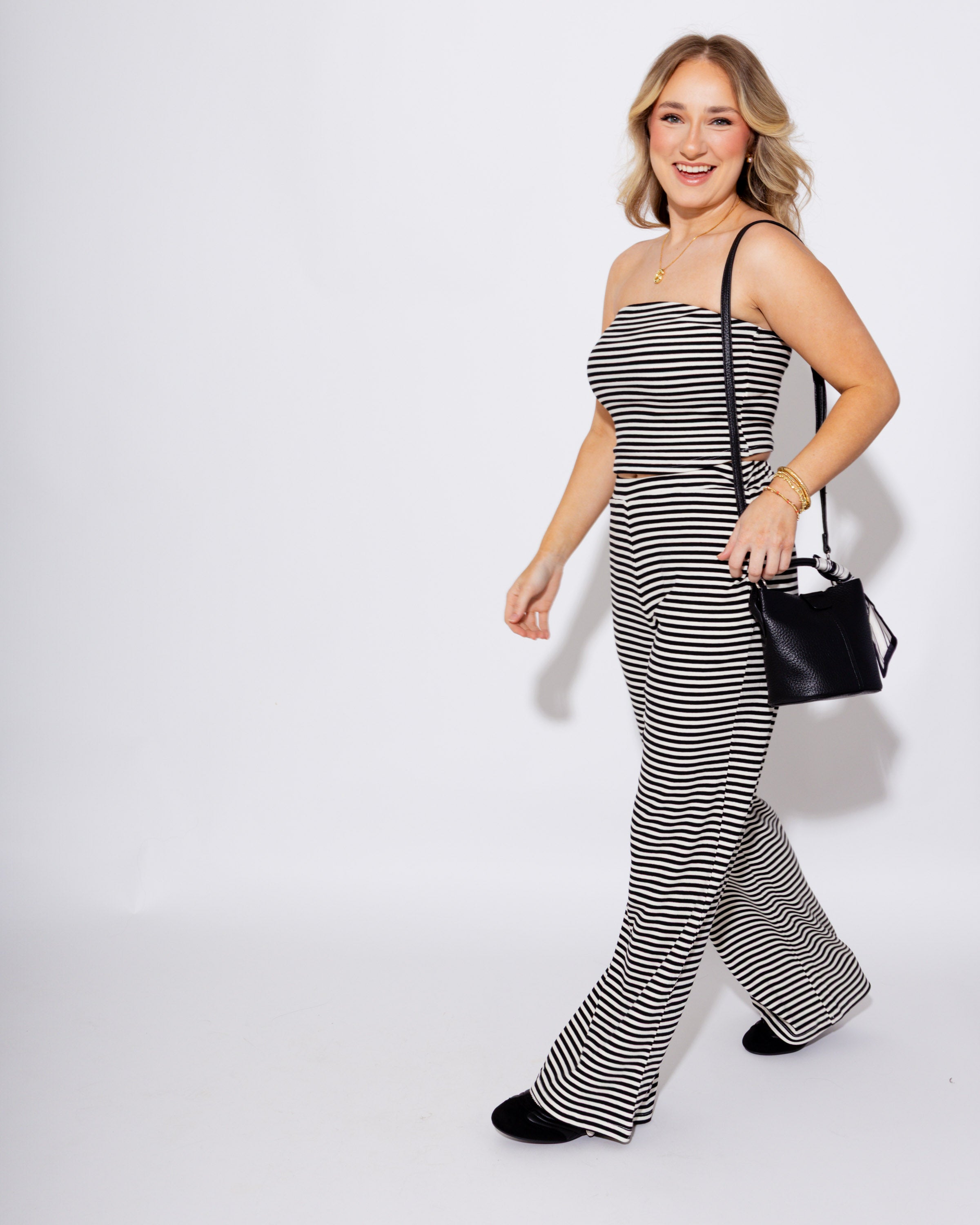 Striped Bandeau Top & Wide Pants Set